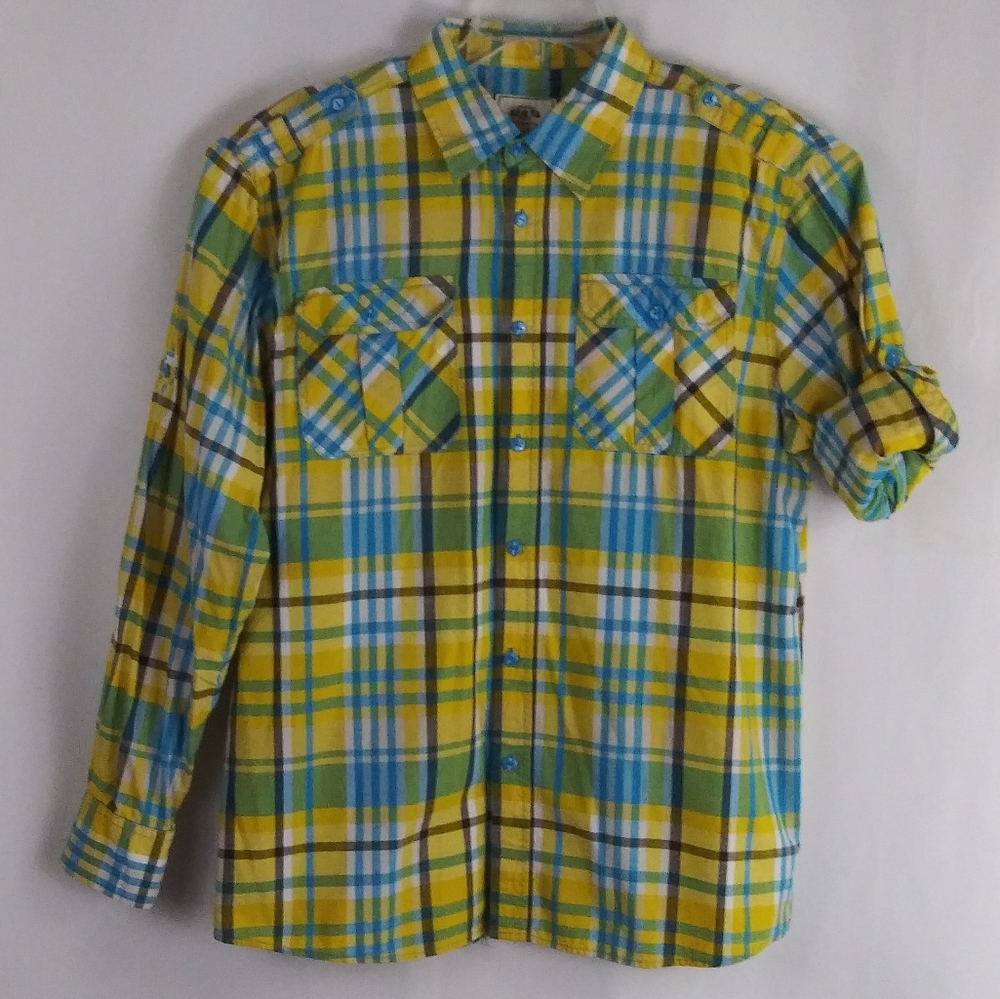 PJ I-fe apparel yellow plaid shirt men size 2XL.